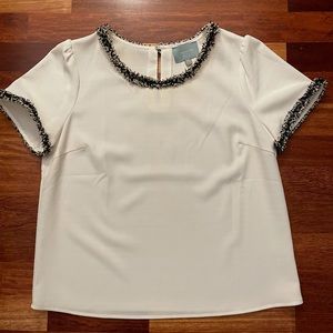 anthropologie cream blouse w fringe detail, size M